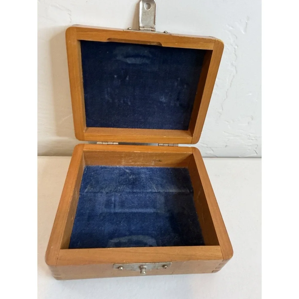 Vintage Wooden Jewelry Box Velvet Lined Tray Ledge Watch Valet Finger Joint Case